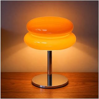 Orange Mushroom Lamp by MMOBIEL - Mid Century Table Lamp with Dimmable LED Lighting & Cable - Trendy Retro Lamp for Bedroom, Living Room, Home Decor & Interior - I Glass, Warm and Atmospheric Light
