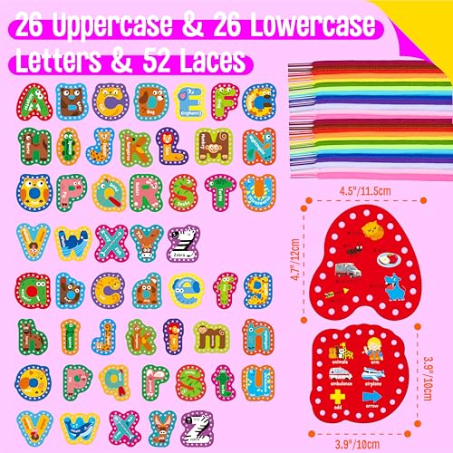 Image of 52 PCS Lacing Cards, 26 Double-Sided Uppercase & Lowercase Sewing Cards with 52 Colorful Laces, Imagination Development Lacing Toy Games Educational and Learning Activity for Preschoolers, Children