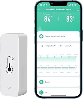 PHOVOLT WLAN Hygrometer Thermometer Sensor, kabelloser intelligenter Temperatur und Feuchtigkeitsmonitor mit Remote App Benachrichtigungsalarm, für Zuhause, Gewächshaus (1 Stück)