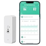 Tuya Smart Wireless Battery Powered Humidity and Temperature Sensor, Free Data Storage Export, Long-Lasting for Home/Basement/Baby Room, Alexa Compatible, Real-Time Alerts via App (1 Pack)