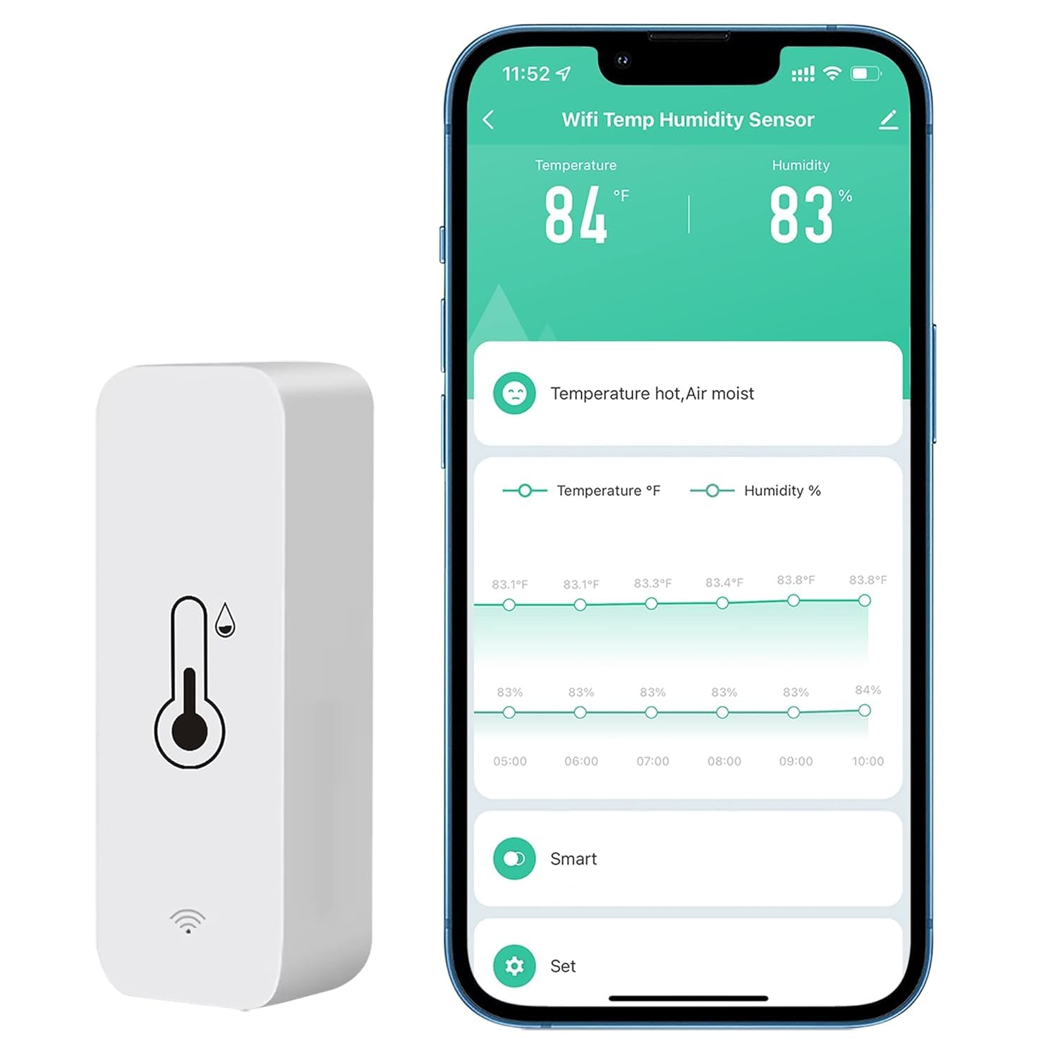 Tuya Smart Wireless Battery Powered Humidity and Temperature Sensor, Free Data Storage Export, Long-Lasting for Home/Basement/Baby Room, Alexa Compatible, Real-Time Alerts via App (1 Pack)