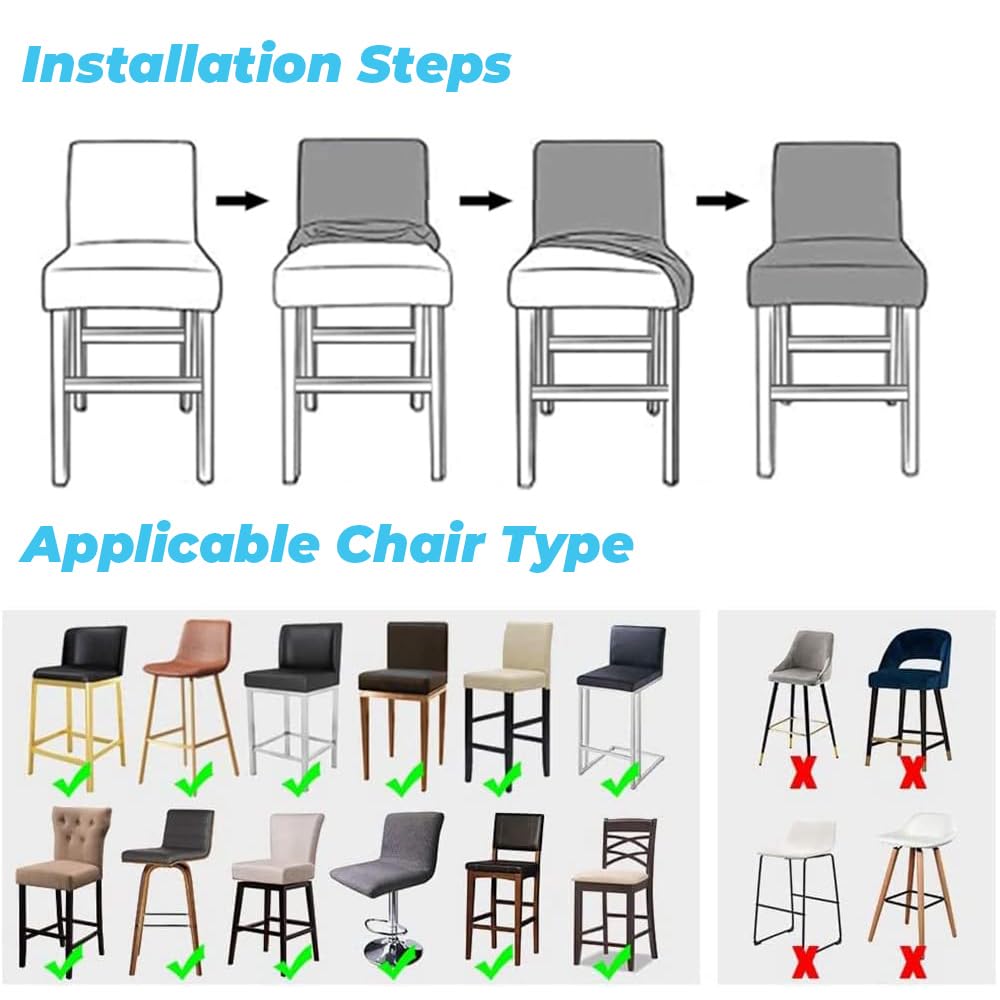 Fansu Fundas para Taburetes de Bar de Cuero PU Impermeable con Respaldo, Fundas Elástico para Silla de Comedor, Extraíbles y Lavables Fundas Taburete Altos Silla Giratoria (Negro,6 Piezas)