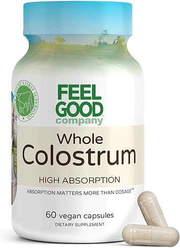 FeelGood Superfoods Cápsulas de calostro bovino, de origen ético, 60 cápsulas - 0.07 oz diarios - Calostro procesado en las primeras 24 horas -