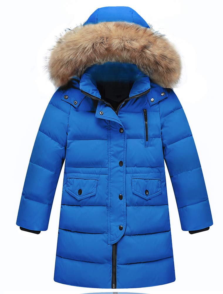 Odziezet Boys Blue Faux Fur Hood Down Coat Kids Girl Puffer Padded Long Parka Jacket Outwear 2-13 Years