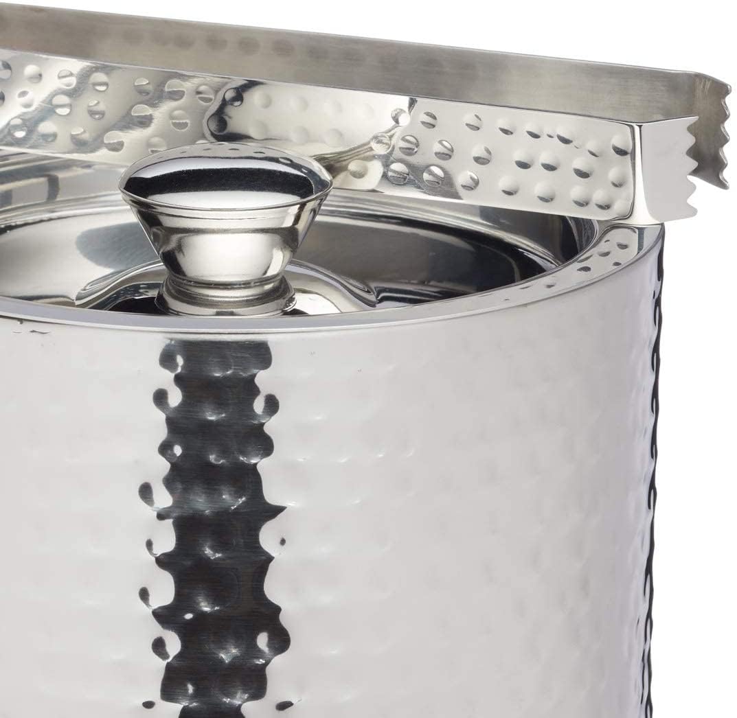 BarCraft Seau à glace en acier inoxydable avec couvercle et pince, 1,5 litre (2,5 pintes) - Finition martelée