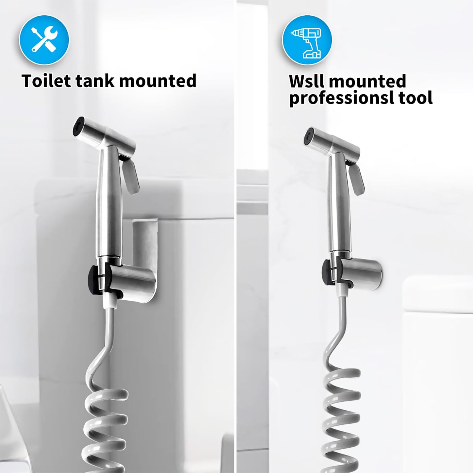 3 Piezas Kit Ducha Higienica para WC, Acero Inoxidable Grifo Bidet para WC, Ducha Higienica con Manguera y Soporte, Monomando Grifo Portatil Kit para Lavado de Inodoros, Higiene Personal