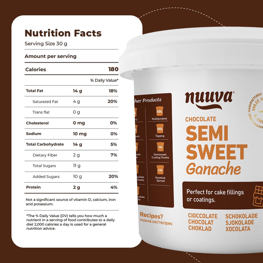 Nuuva Foods Chocolate Semisweet Ganache | Perfect for Dubai Chocolate Bar, Cake & Truffle | Cocoa for Baking Pastries & Snacks | 2.5 lbs