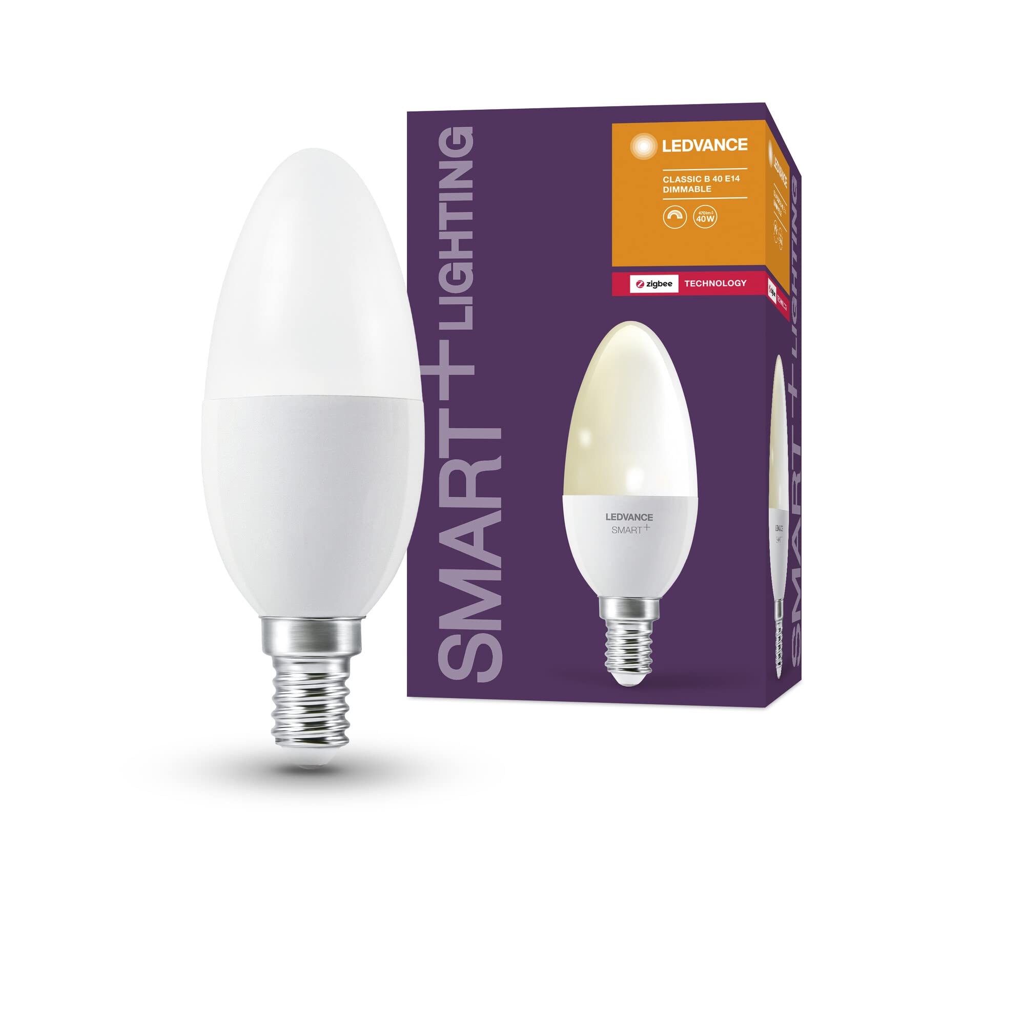 LEDVANCE Smart LED lamp with ZigBee Technology, E14-base matt Optics,Warm White (2700K), 470 Lumen, 40W-Replacement, smart dimmable, 4-Pack