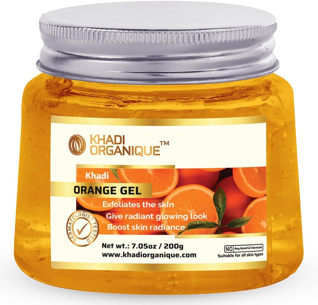 Khadi Organique Orange Gel for Skin, Face and Body | Enriched with Aloe Vera, Orange & Lemon Peel Extract | For Dry, Dull & Aging Skin | Hydrating, Non-Sticky, Quick Absorbing Moisturizer - 200 gm