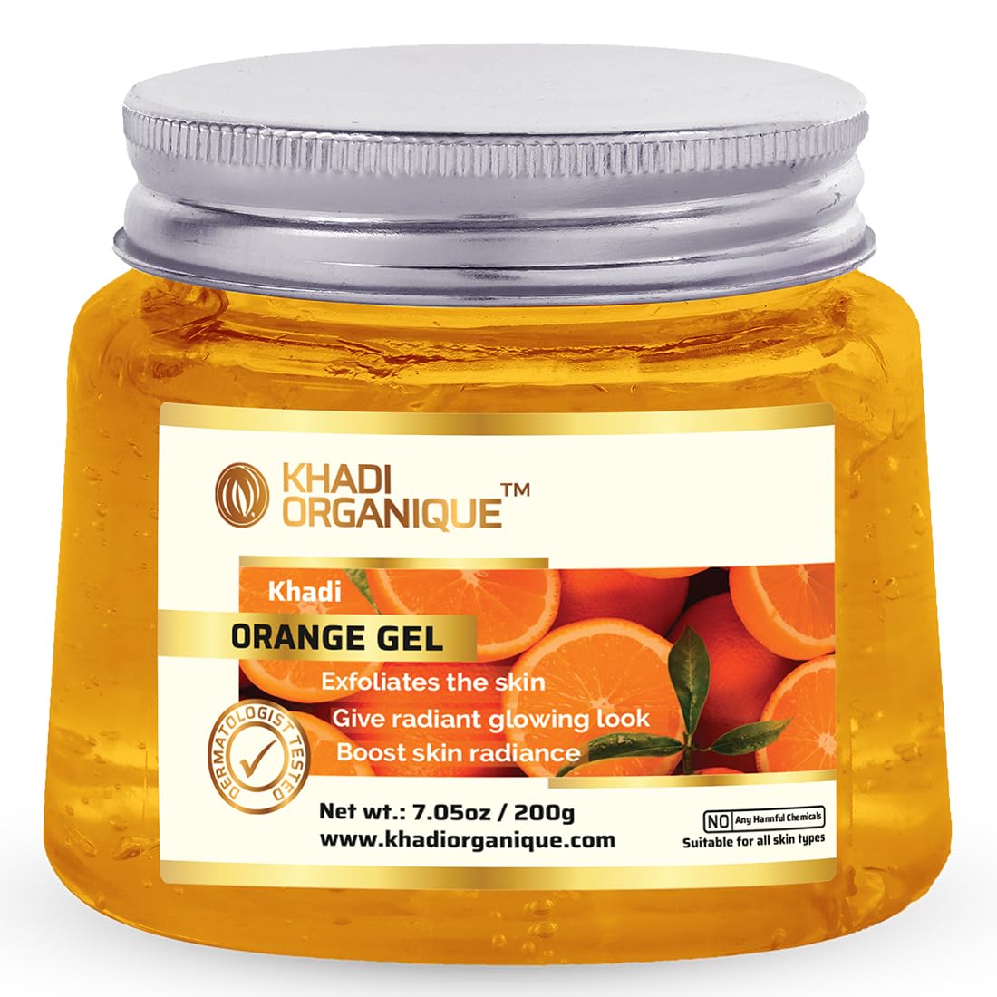 Khadi Organique Orange Gel for Skin, Face and Body | Enriched with Aloe Vera, Orange & Lemon Peel Extract | For Dry, Dull & Aging Skin | Hydrating, Non-Sticky, Quick Absorbing Moisturizer - 200 gm