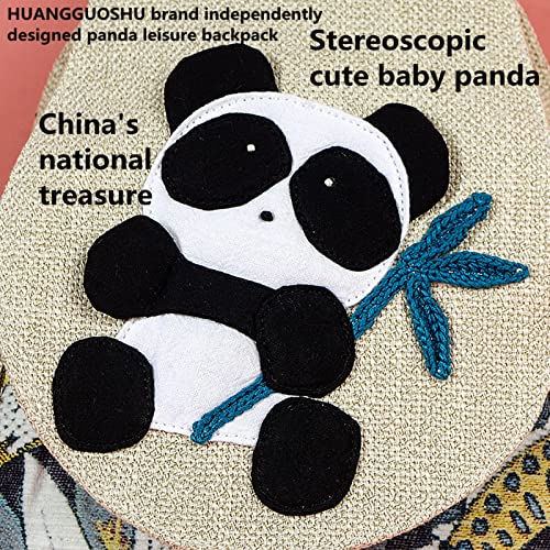 Image of Small Canvas Backpack, Retro Boho Washed Hippie for Women Daily Commute (Panda Decorations)