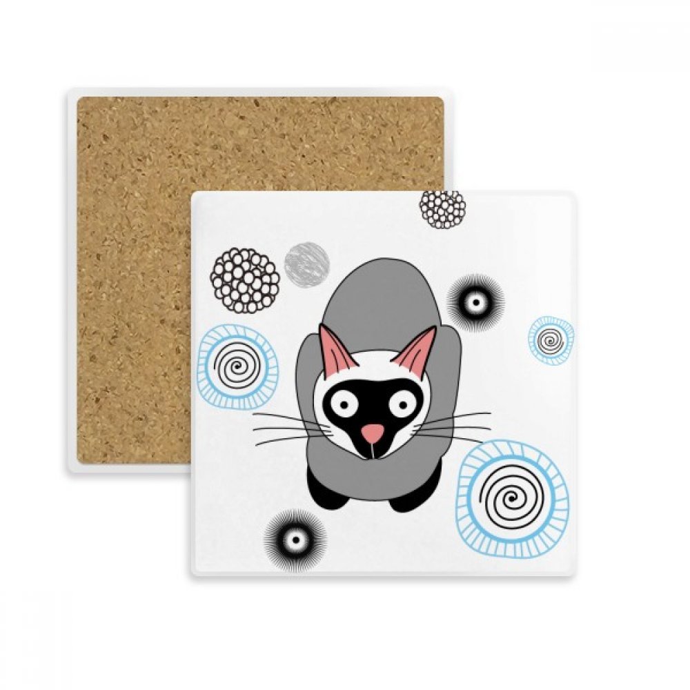 Coaster Chat Siamois sous-verre carré en pierre absorbante multicolor pour tasse