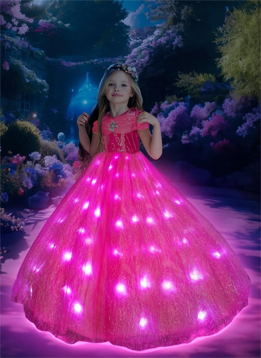 UPORPOR Light Up Pink Princess Dresses for Girls Halloween Costumes Girls Toddler Kids Teens