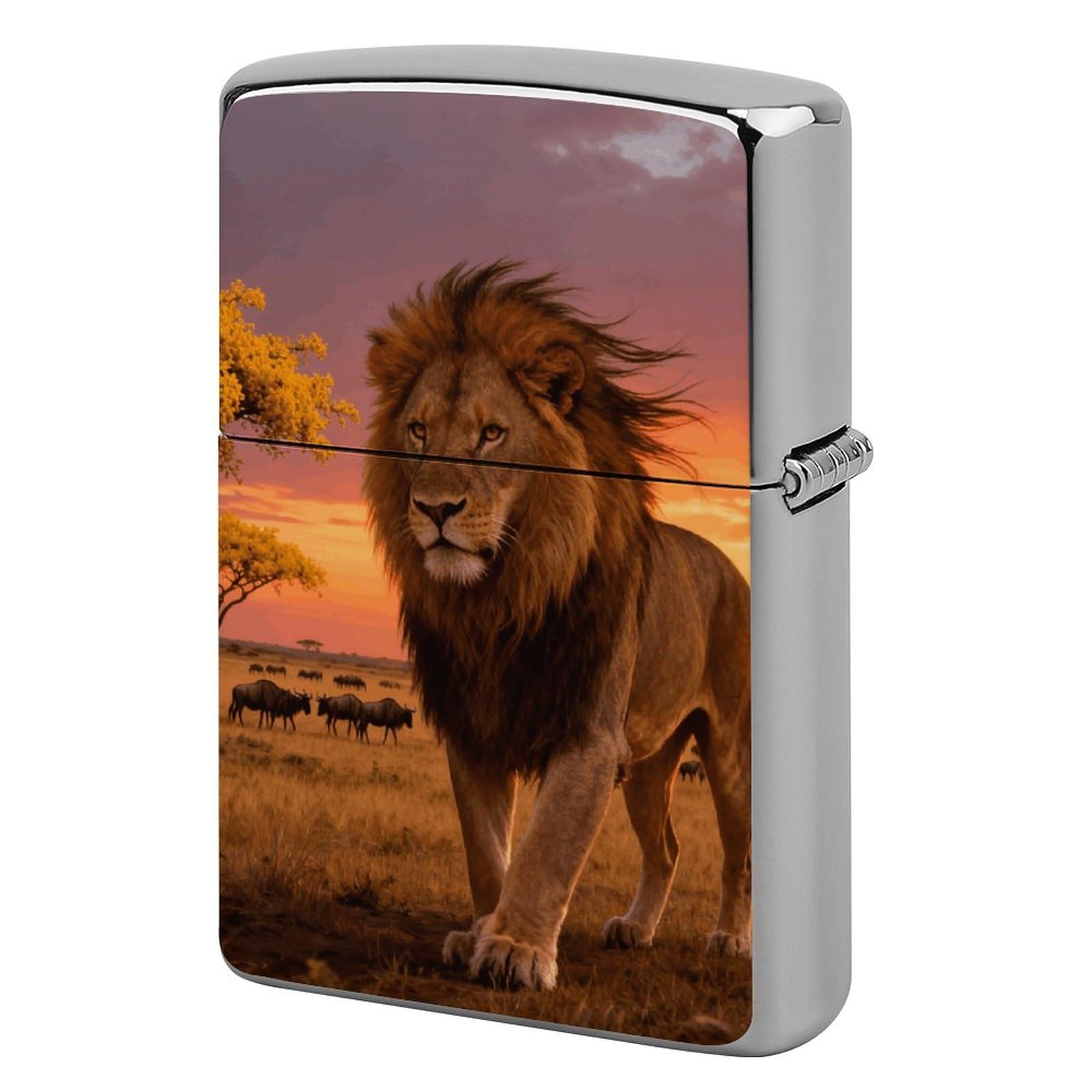 Prairie Lion Lighter Case Cover Vintage Metal Lighter Sleeve Reusable Lighter Protective Cover Decorative Lighter Holder Birthday Gifts for Men Women