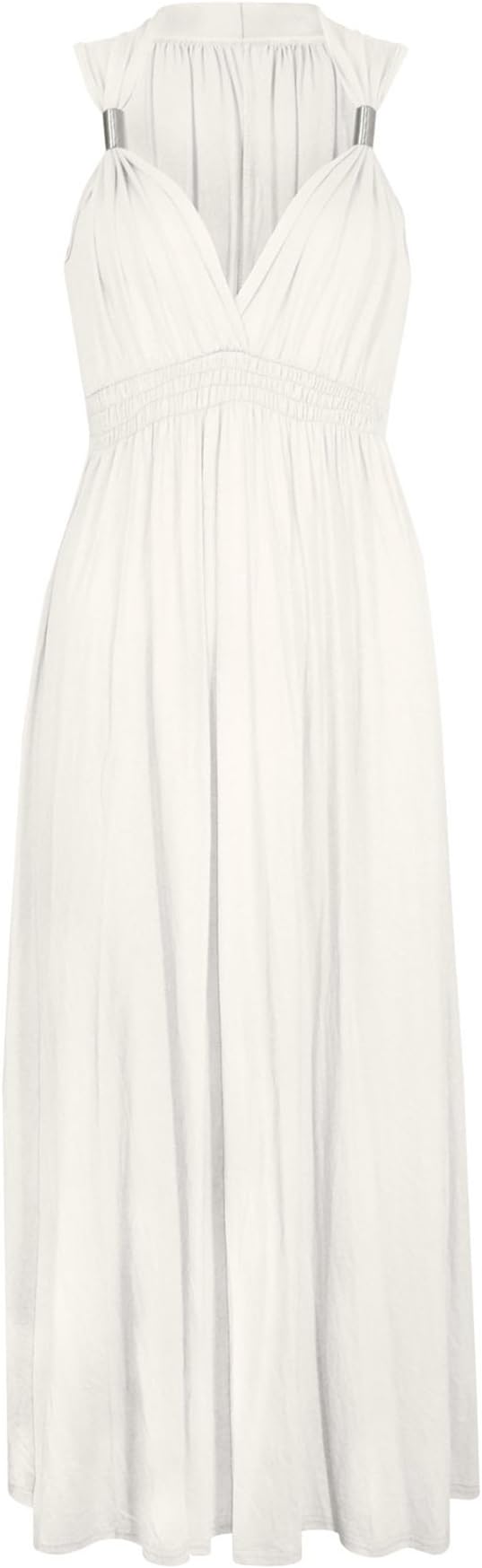Ladies Long Stretch Womens Maxi Dress Coil Spring 1 Size (1 Size, Cream)