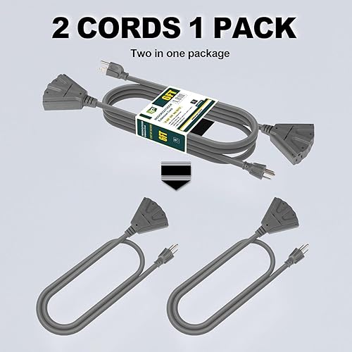 Miniatura 9 de EP Cable de extensión para exteriores de 10 pies con 3 tomas de corriente eléctrica, cable verde duradero SJTW 163 con enchufe a tierra de 3 clavijas