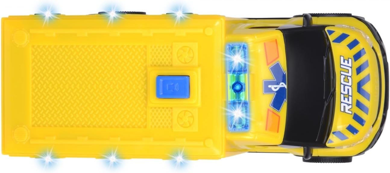Dickie Toys - Iveco Daily Ambulance (Yellow, 18 cm) - Rescue Vehicle with Light, Sound and Toy Accessories (Including Batteries), Toy Car for Children from 3 Years