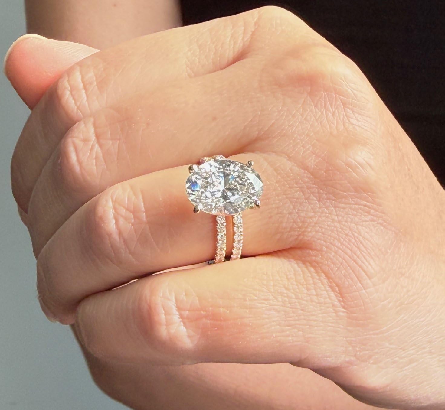 Oval Shape Moissanite And Round Cut Sides Engagement Ring And Matching Band 14k Yellow Gold Bridal Ring Solitaire Wedding Ring 5.30ctw