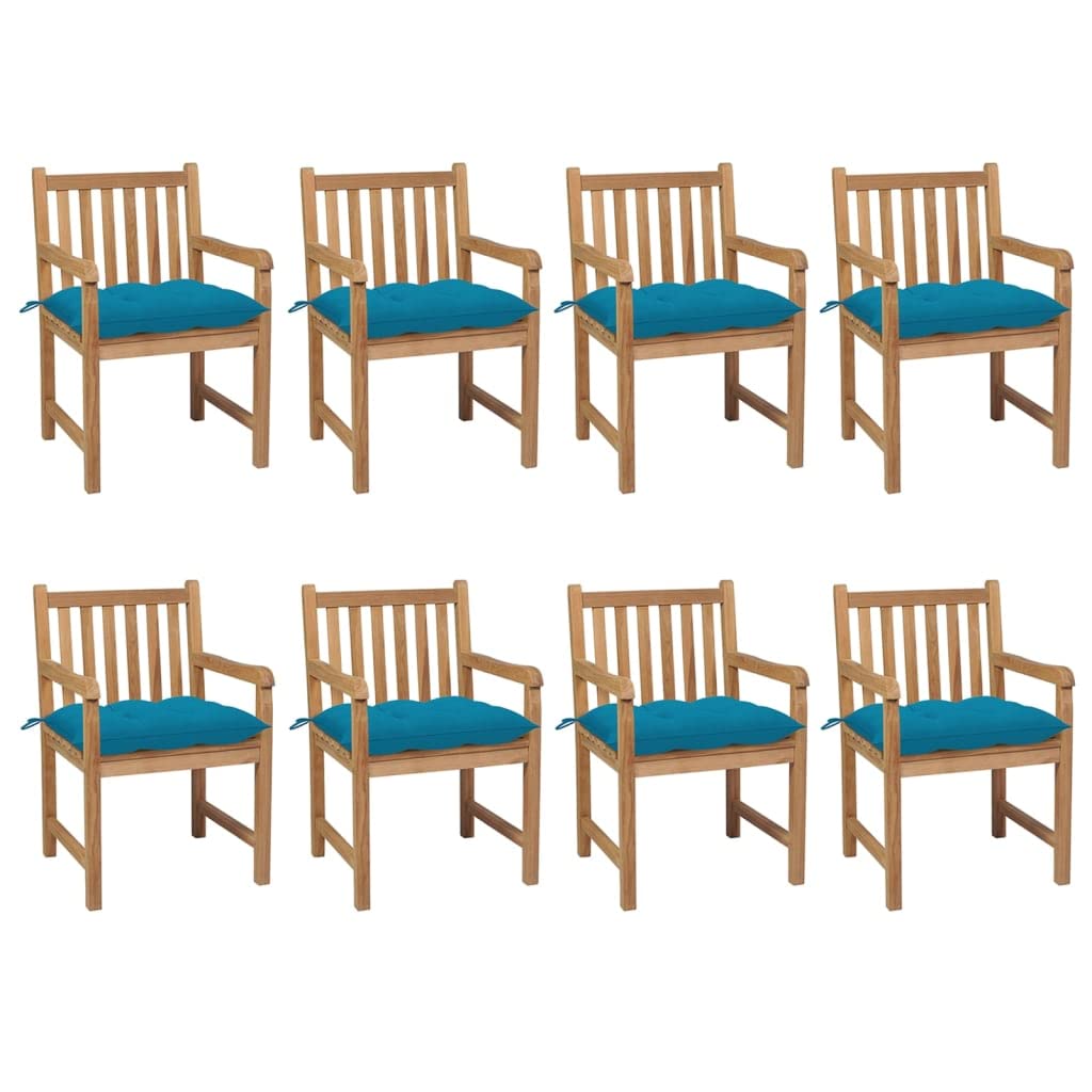 Set di mobili da giardino, 8 pezzi, con cuscino blu chiaro, sedie in legno massello di teak, per esterni per giardino e terrazza