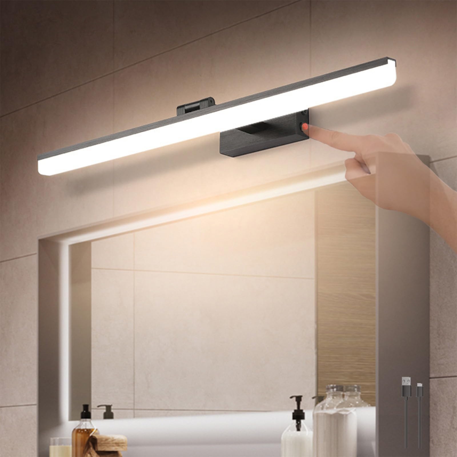 Lampa ścienna LED z przełącznikiem kinkiet ścienny USB zasilana bateriami ściana 3000 K / 4000 K / 6000 K metal e obraz sypialnia łazienka makijaż oprawa oświetleniowa lustro przednia lampa