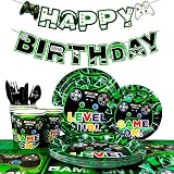 16 Guests Video Game Birthday Party Tableware, Video Game Plates and Napkins Party Supplies Includes Video Games Party Plates Cups Table Cloth Banner etc Gaming Birthday Party Decorations Supplies