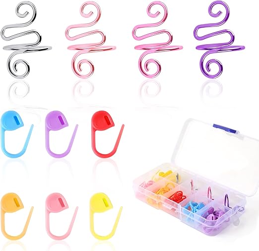 LBU 4Pcs Crochet Ring + 60Pcs Stitch Markers Adjustable Crochet Tension Rings for Finger Handmade Open Yarn Guide Crocheting Rings Knitting Accessories with Box Crochet Gifts for Women Mom Crocheters