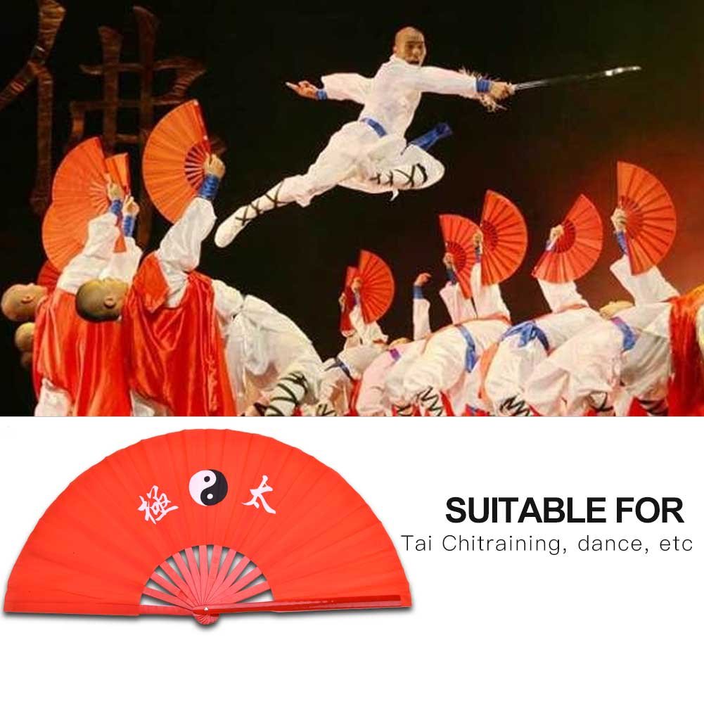 Demeras 1PCS Fan d'arts Martiaux en Soie de Bambou Tai Chi Dance Training Fan de Performance Rouge (Rouge)