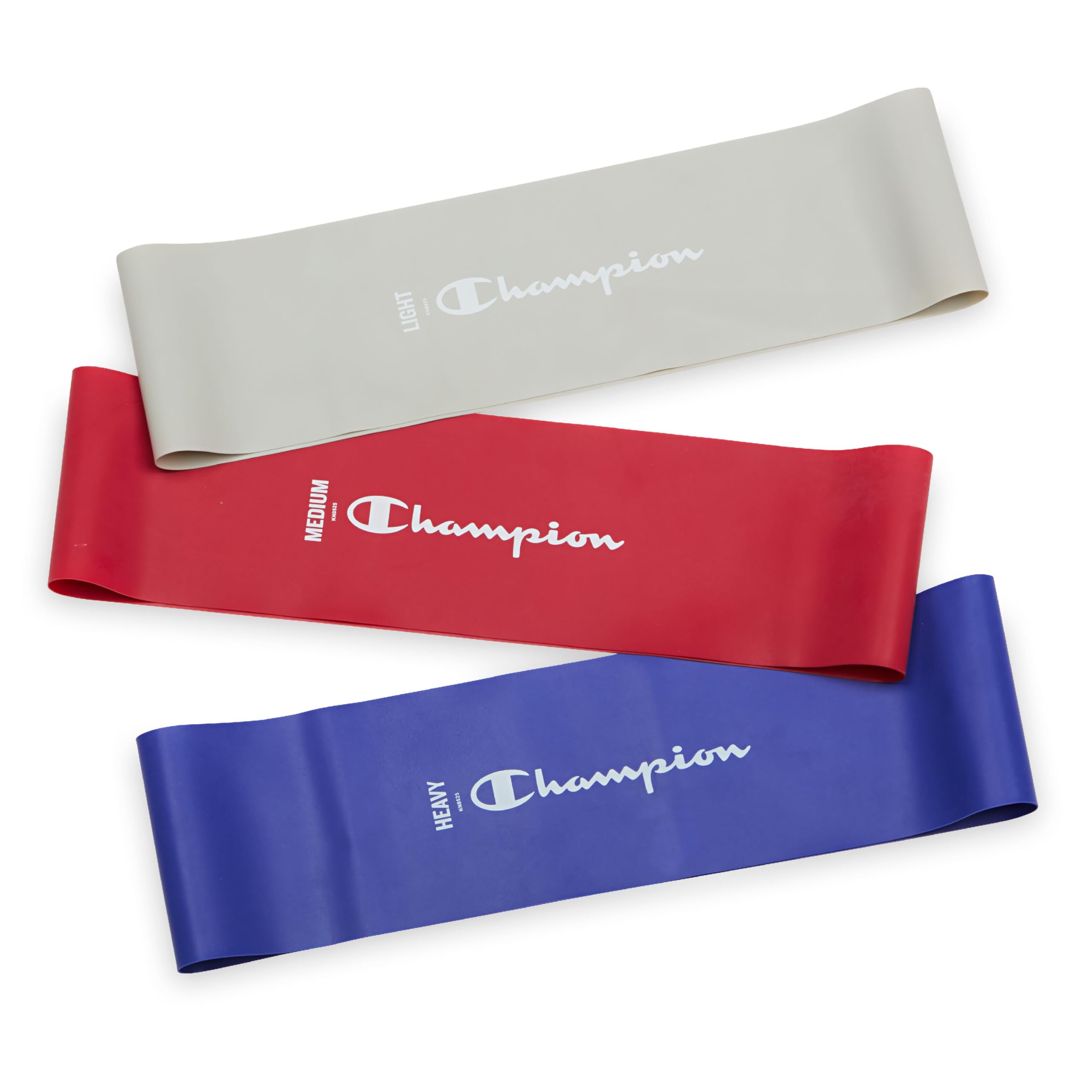 Champion Loop Resistance Bands 3-Pack Grey Red Blue Light Medium Heavy Odor-Free 4 Rubber Latex Exercise Bands for