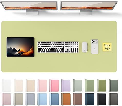 Miniatura 14 de YSAGi Protector de escritorio de piel, alfombrilla de oficina, alfombrilla grande para ratón, alfombrilla antideslizante de piel sintética, Azul