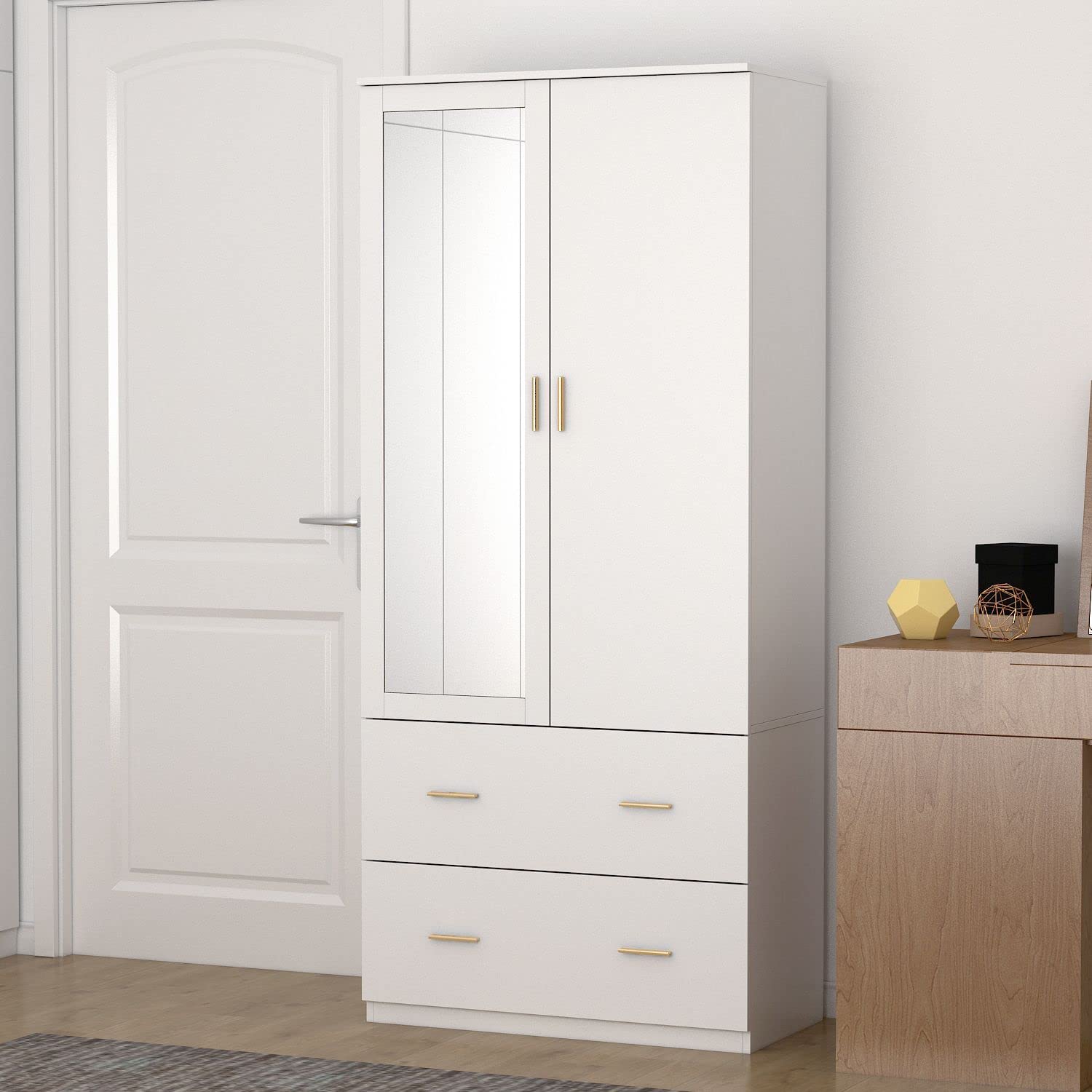 Buy FAY Bedroom Armoires Wardrobe with Mirror & Drawers and Doors, Wood