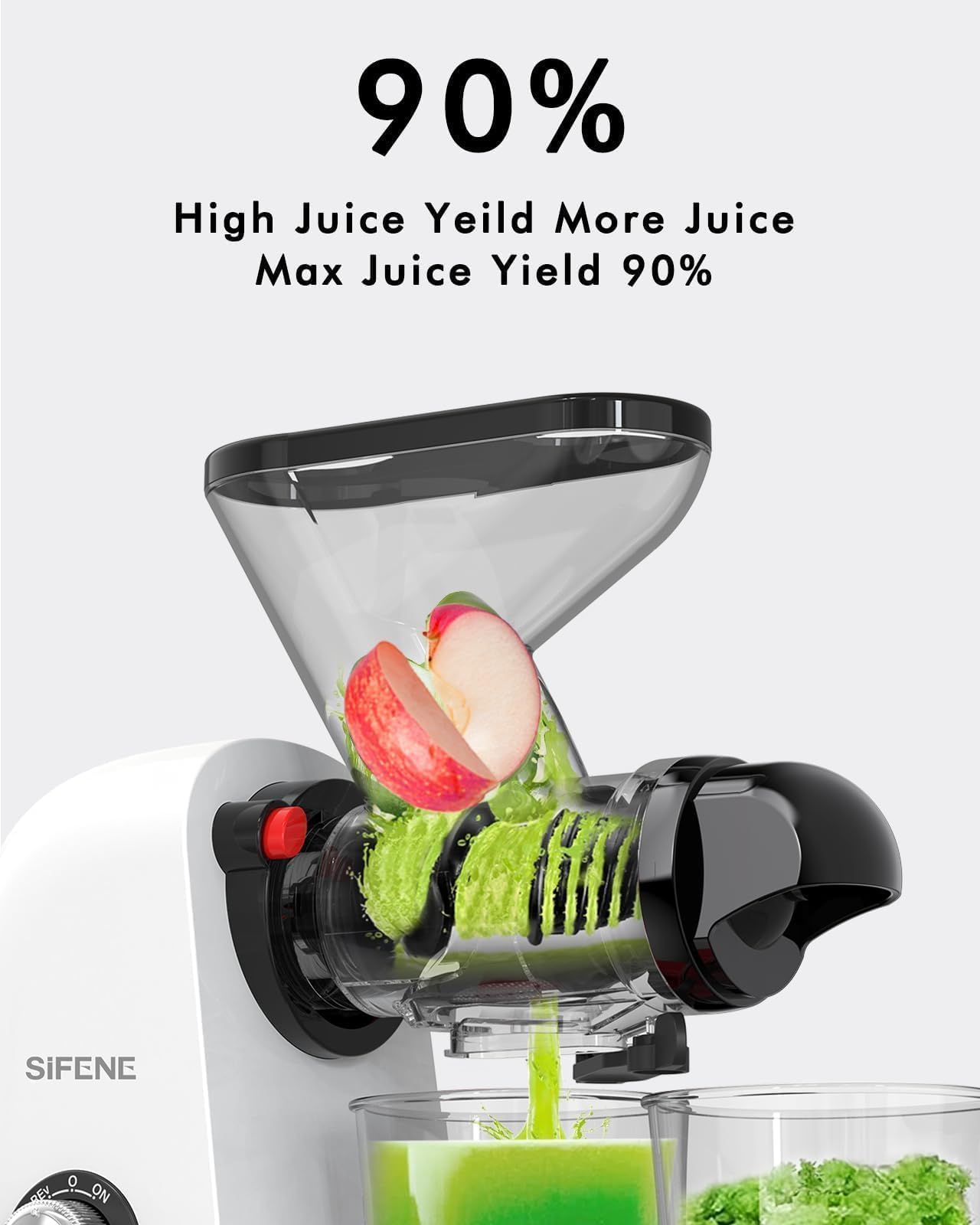 SiFENE Juicer Machines, Dual Feed Chute Cold Press Juicer, Compact Slow Masticating Juice Extractor Maker, Easy to Clean, Quiet Motor & Anti-Clog Function, BPA Free (White)