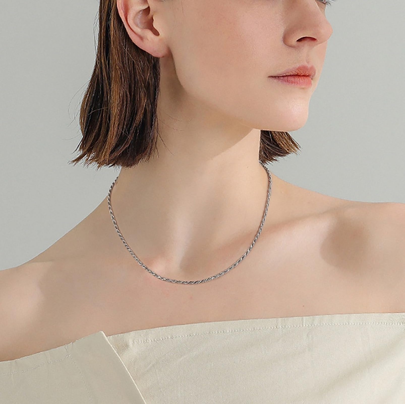 Ciondolo Donna Argento, Collana con Catena a Corda da 1,5 mm in 925 Argento per Donne, Lunghezza 40/45/50/55/60cm