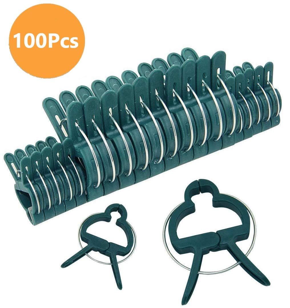KAHEIGN 100Pcs Garden Plant Clips, 6CM & 4CM Adjustable Plant Stem Clips Greenhouse Plant Supporting Clips for Flower Beds Vine Vegetables Tomatoes Stalks Climbing to Grow Upright (Green)