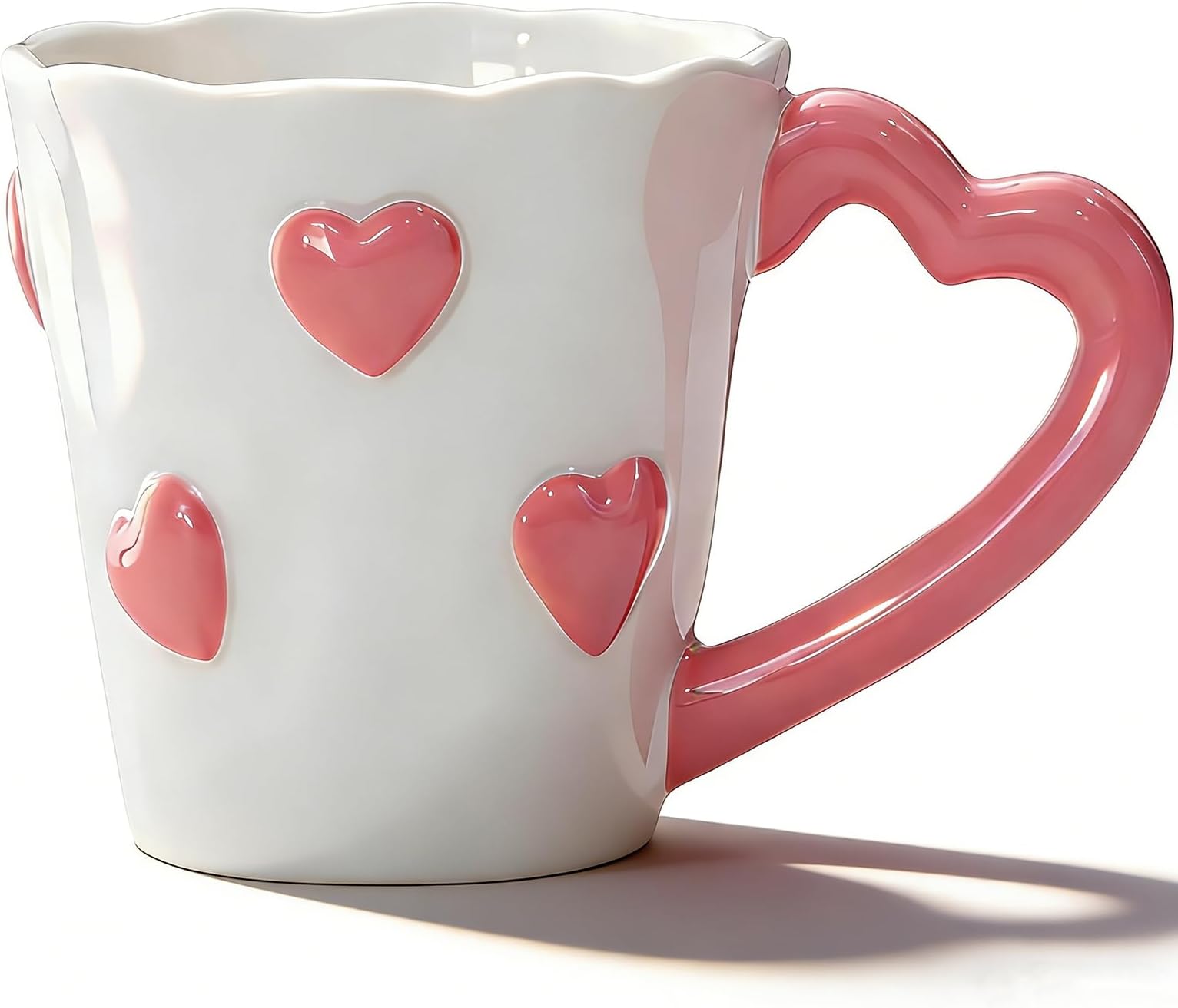 Ceramic Coffee Mug - 8.5 Oz Elegant 3D Heart Embossed Tea Cups for Latte, Hot Tea, Cappuccino, Milk - Microwave & Dishwasher Safe Cup for Lover Mom Birthday Christmas Valentine's Day Gifts (Pink)
