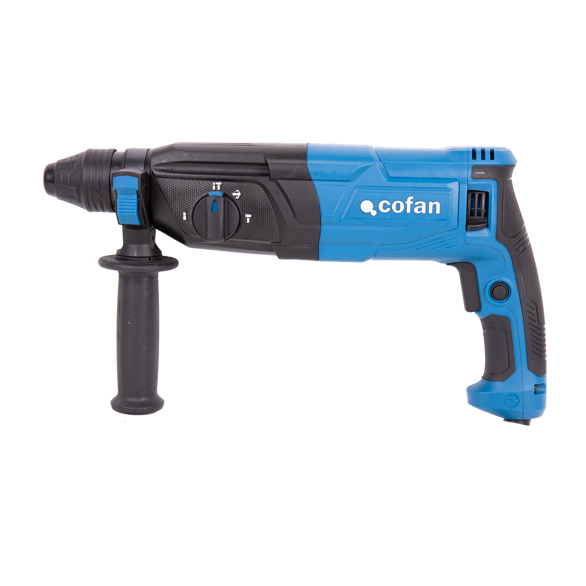 Cofan Martillo Perforador SDS-Plus 1050 W; Energía de Impacto 3;2 J; Martillo Demoledor 5200 bpm; Taladro Percutor con Cable 1200-5200 rpm; 4 funciones; Incluye 3 Brocas y 2 Cinceles