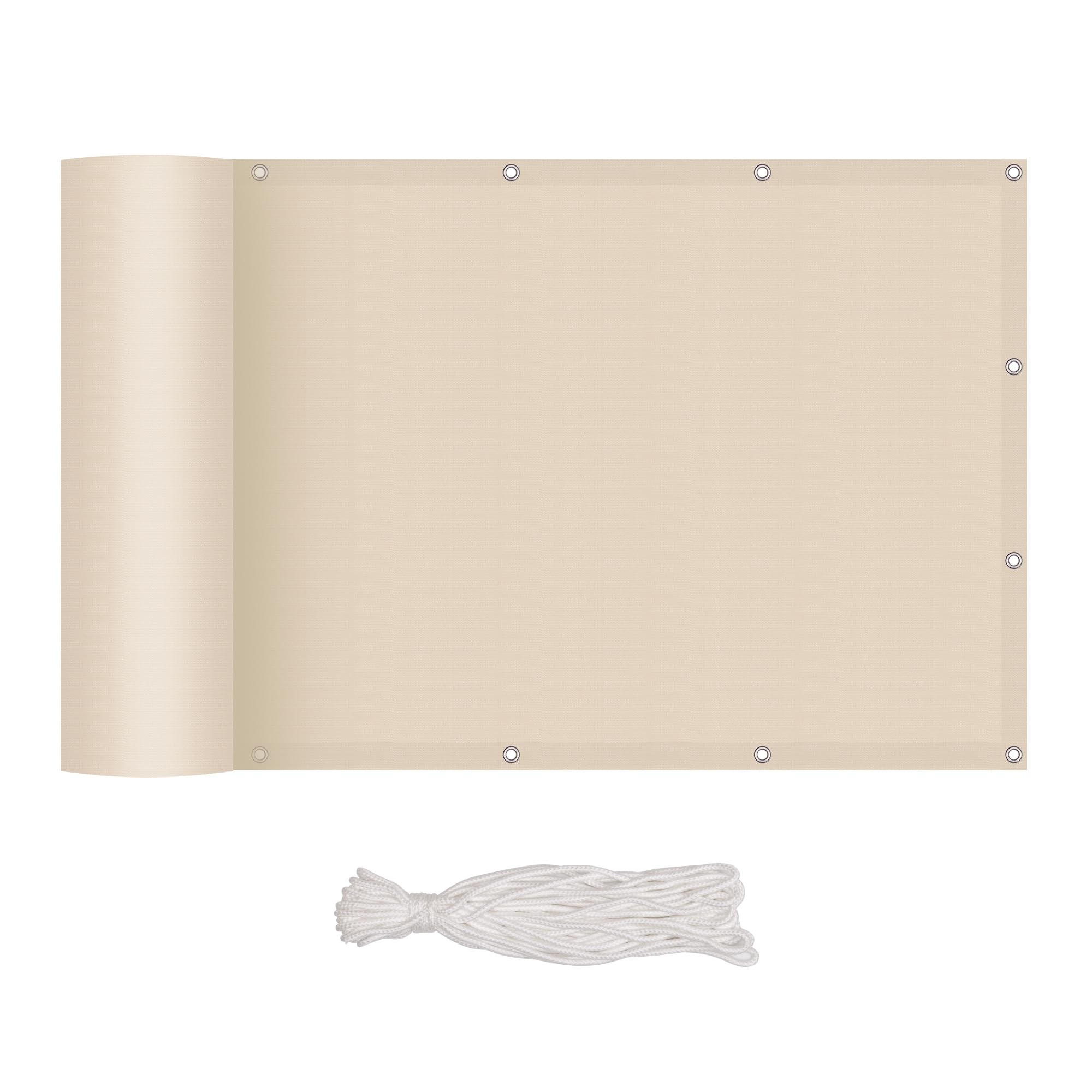 interGo Balkon Sichtschutz Balkonverkleidung Balkonumspannungen UV-Schutz, 90x300cm HDPE Balkonsichtschutz mit Ösen und Kordel - Creme