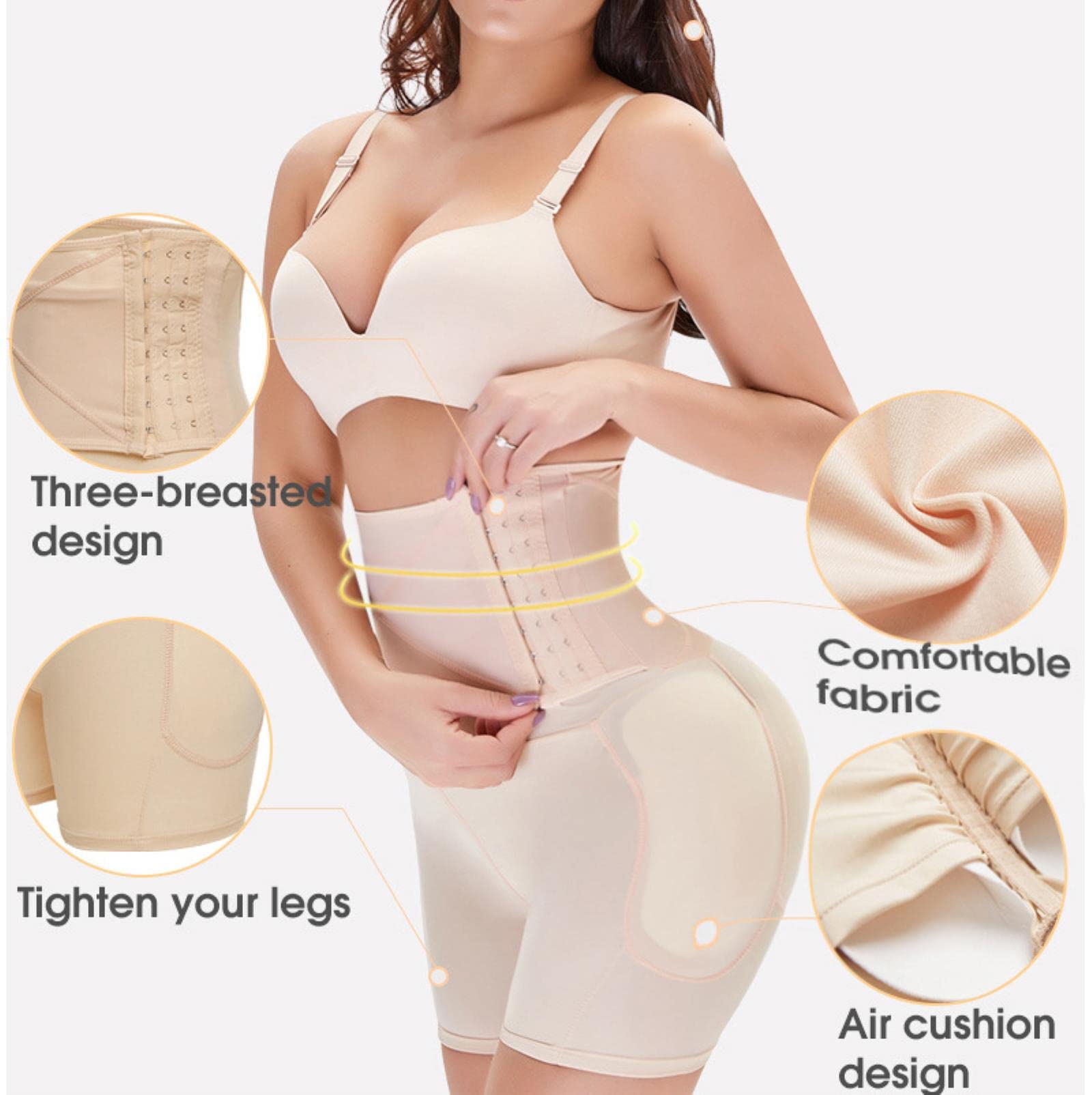 Butt Lifter Hose für Damen Gepolsterte Gefälschte Hüfte Butt Lifter Slim Taille Trainer Frauen Shapewear-Arpicot Low Waisted,S
