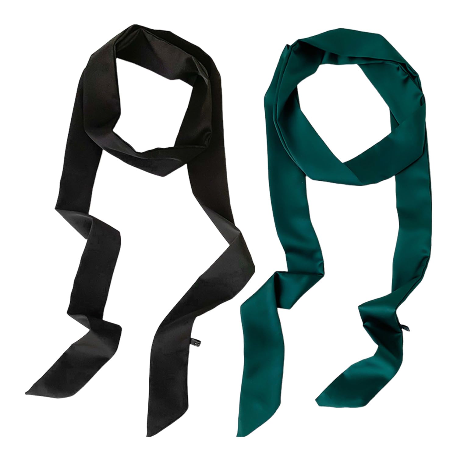 CYNOSURETECH 2 Pieces of Women's Ribbons, Dress Belts, Belts for Women, Chiffon Ribbons, Fashionable Satin Ribbons, Women's Ties, Hats, Dresses, Scarf Accessories (Black, Dark Green)