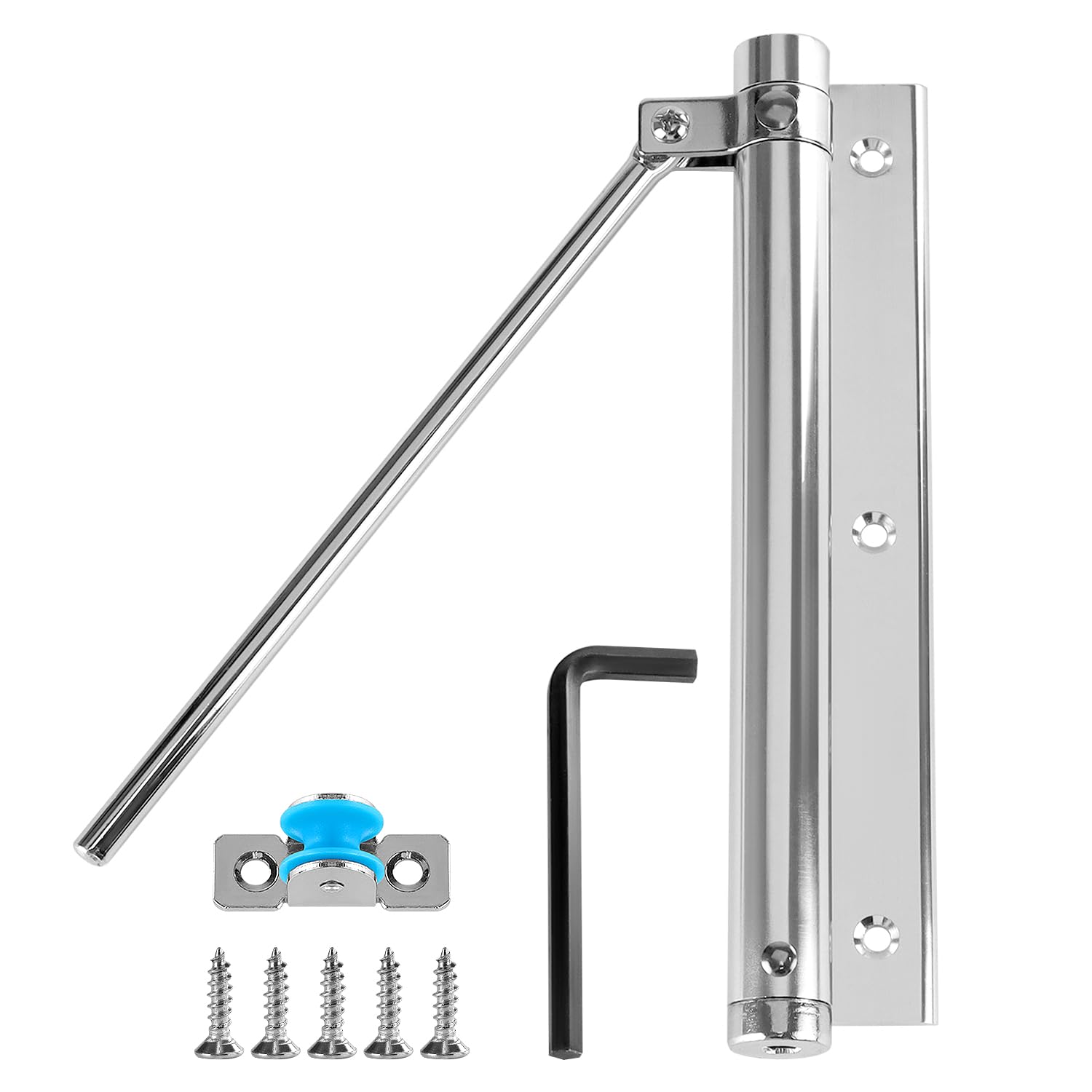 Qwork Silver Qwork® Door Closer Aluminum Alloy, Automatically Door Closer, Adjustable Spring Door Closer For Wooden, Residential, Commercial Doors