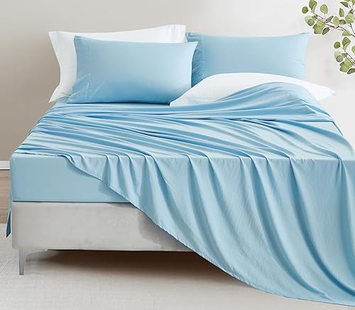 Miniatura 2 de Chezmoi Collection Juego de sábanas tamaño King lavado a piedra, 4 piezas extra suave, transpirable, resistente a las arrugas y a la decoloración,