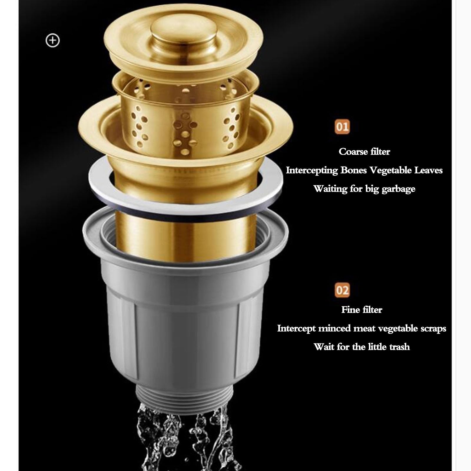 Cocina que ahorra espacio mini lavabo con sifón para autocaravanas dorado, fregadero redondo de cocina para el mostrador de la barra de acero inoxidable para el hogar, fregadero de agua (dorado, 32 x