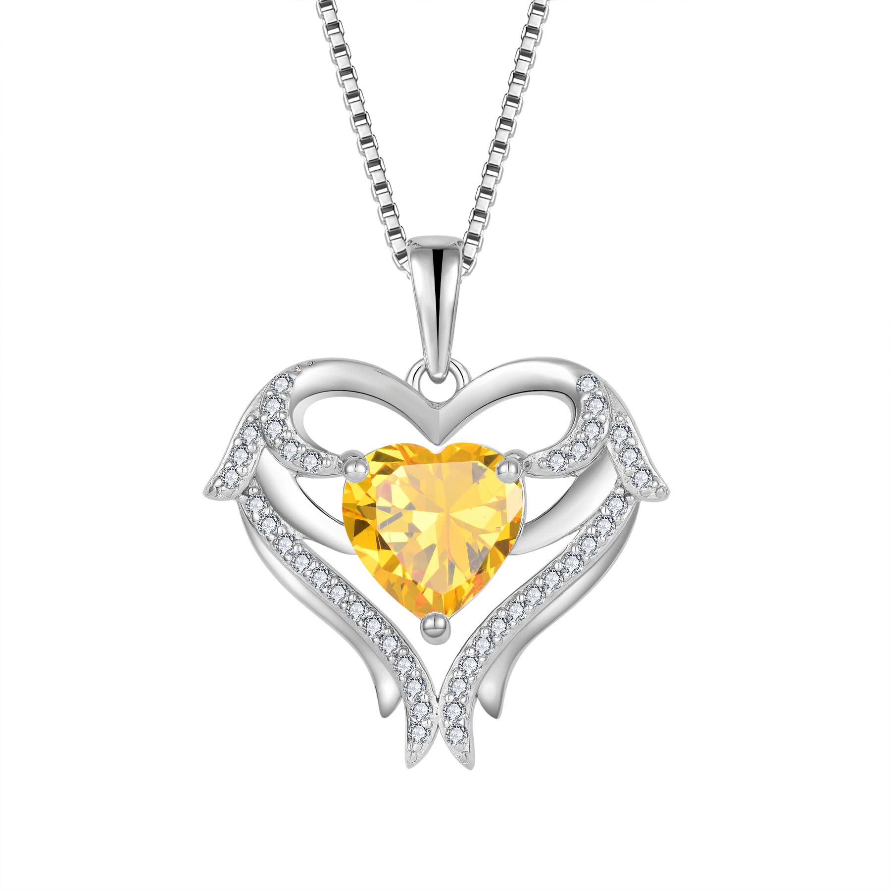 FJ Herz Engelsflügel Halskette Damen 925 Sterling Silber Geburtsstein Kette Schmuck für Frauen Mutter Freundin Mama