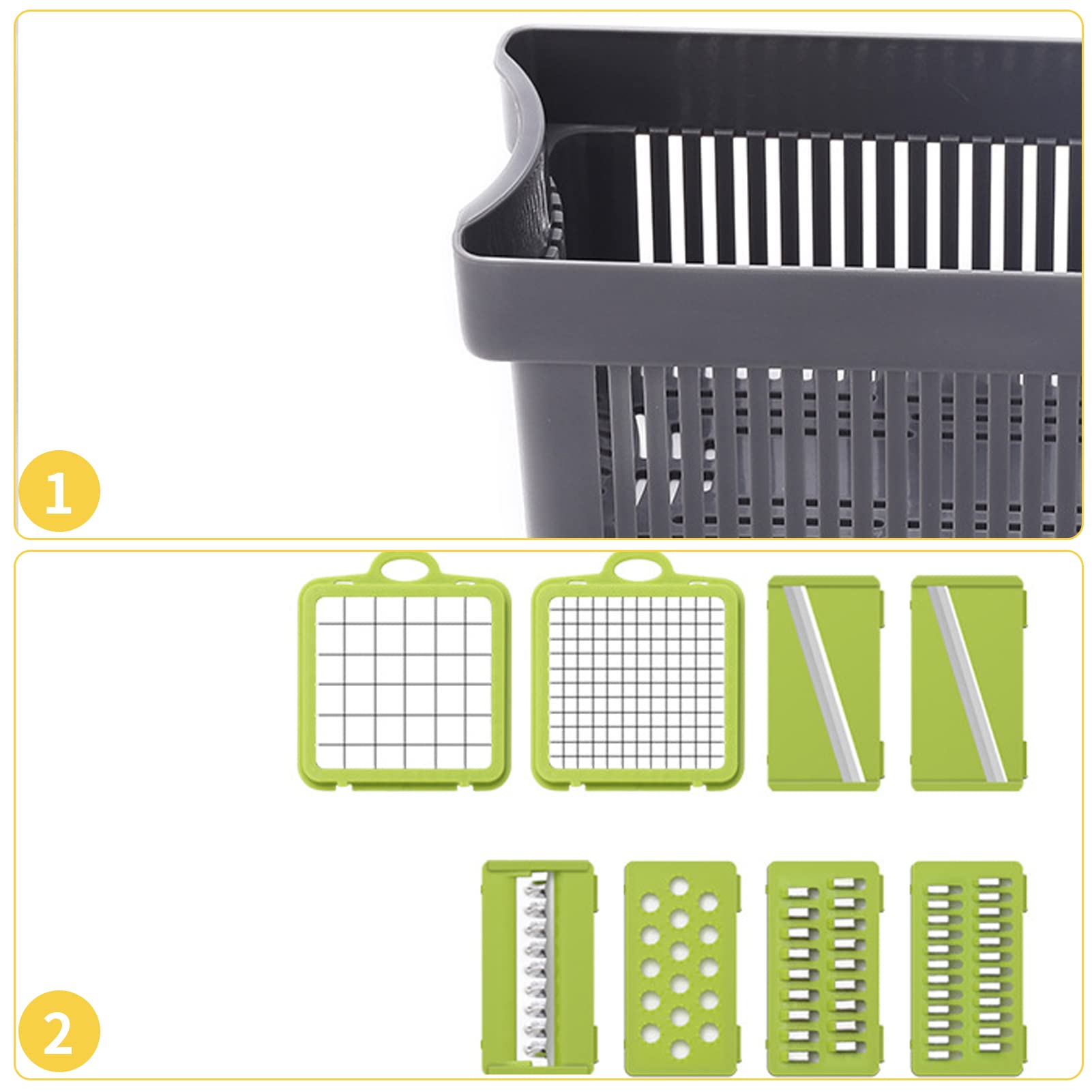 Affettatrice multifunzionale 14 in 1, tritaverdure super e professionale, affettatrice per uova, tritacarne per cipolle, set di gadget da cucina ottimo strumento per tagliare, tagliare e Julienne.