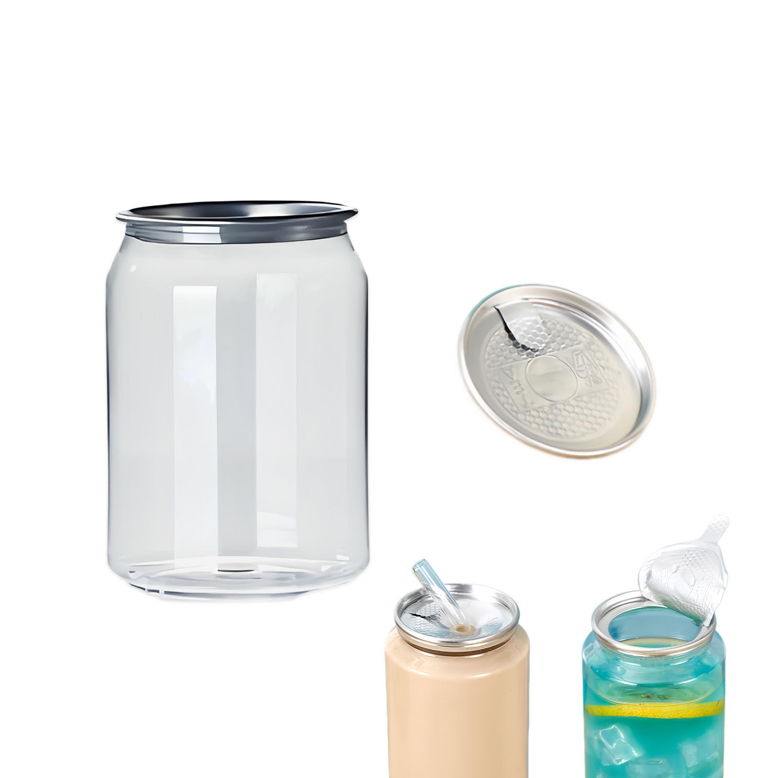 Botellas De Plástico Vacías De 250 300 500ml, con Tapa, Transparentes para Visualizar Contenido, Aptas para Café, Té, Zumo, Refrescos, Rango Temp: -20°C/+60°C (Pack 100/200) 250ml(200sets)