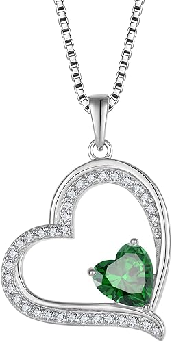 Oskani Collar con colgante de corazón para mujer, collar de cadena de plata de ley 925 para mujer, collar de diamantes de nacimiento de piedra