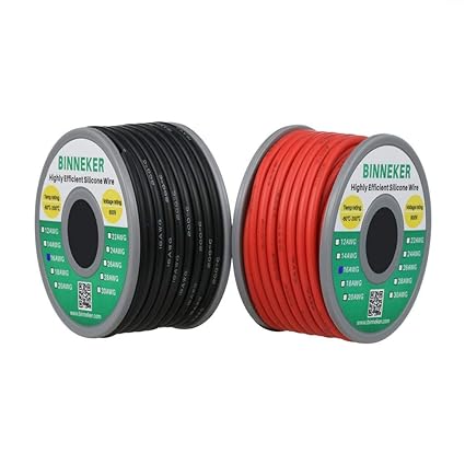 BINNEKER 16 Gauge Silicone Wire Spool 50 feet Ultra Flexible High Temp 200 deg C 600V 16 AWG Silicone Wire 252 Strands of Tinned Copper Wire 25 ft Black and 25 ft Red Stranded Wire for Model Battery