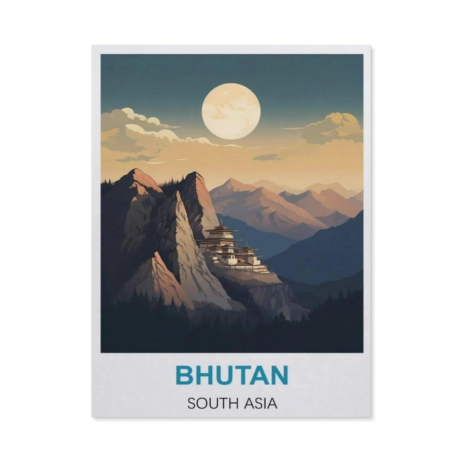 BEAYODKP Diamond Painting Kits for Adults and Kids，Bhutan South Asia Vintage Travel Posters，Full Drill Round Rhinestone Paint with Diamonds（50 x 60 cm/19.68 x 23.62 inches）-BW32
