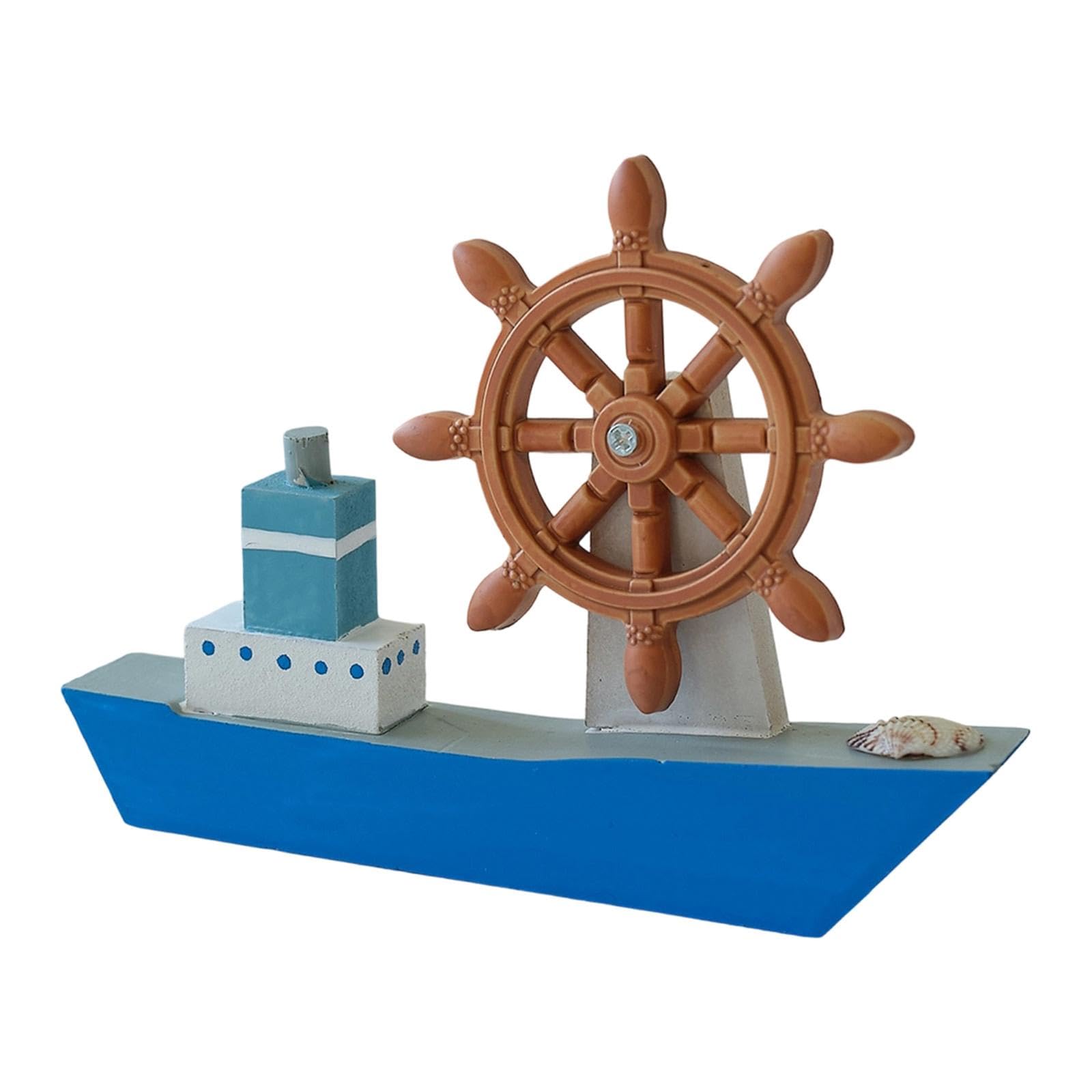 Gralara Maquette de Voilier En Bois, Décoration, Cadeau Nautique, Gouvernail avec Barre à Roue pour Hôtel Ou Ferme, Bleu Clair