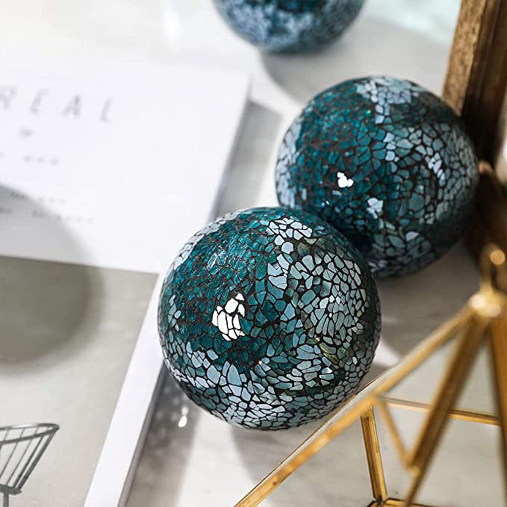 MERIGLARE Esfera de Mosaico Bolas de 8 cm Artículos para el hogar Centro de Mesa Juego Orbes Decorativos Bola Decorativa Globo para Adornos Mesa de Centro - Azul 3 Piezas