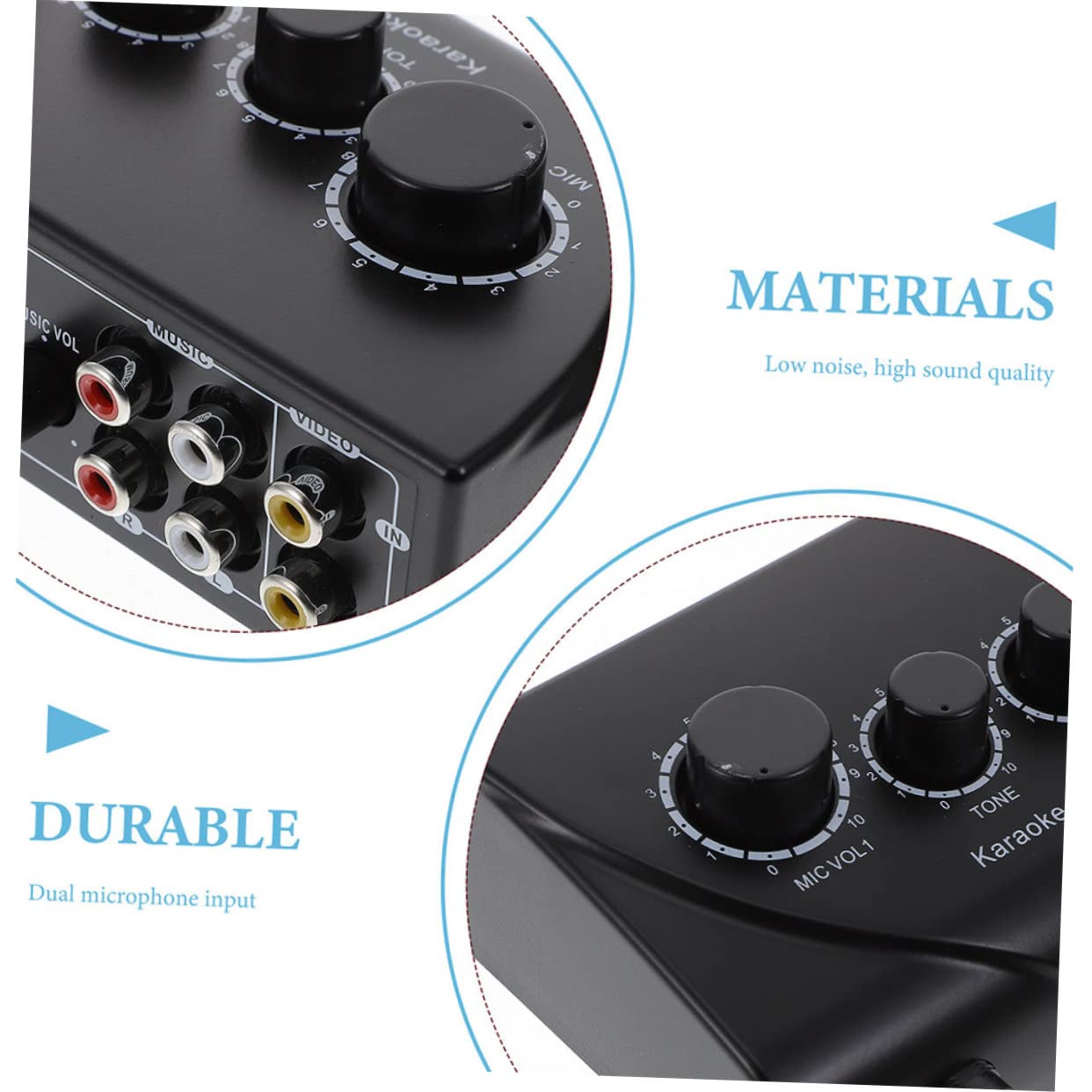Mezclador de Sonido Profesional Color Negro con Dos Entradas de Micrófono, Volumen Ajustable Independiente, bajo Ruido Material Abs y Cobre para Fiestas de Karaoke